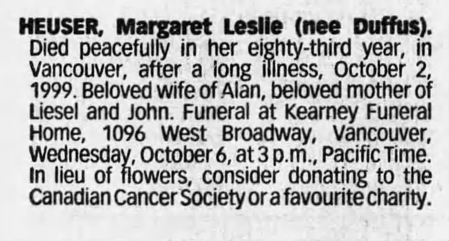 Margaret Heuser Obituary